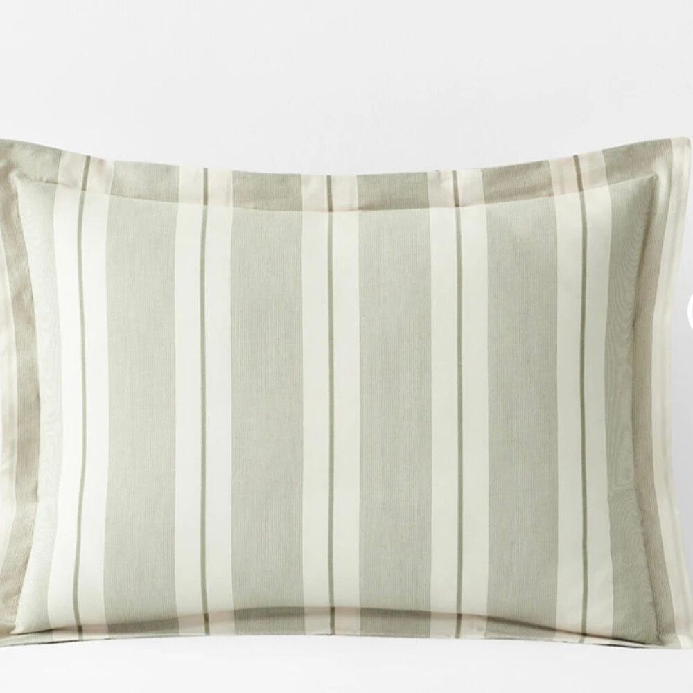 The Company Store NWT Moss Green Wide Stripes 100% Cotton Percale Sham- King